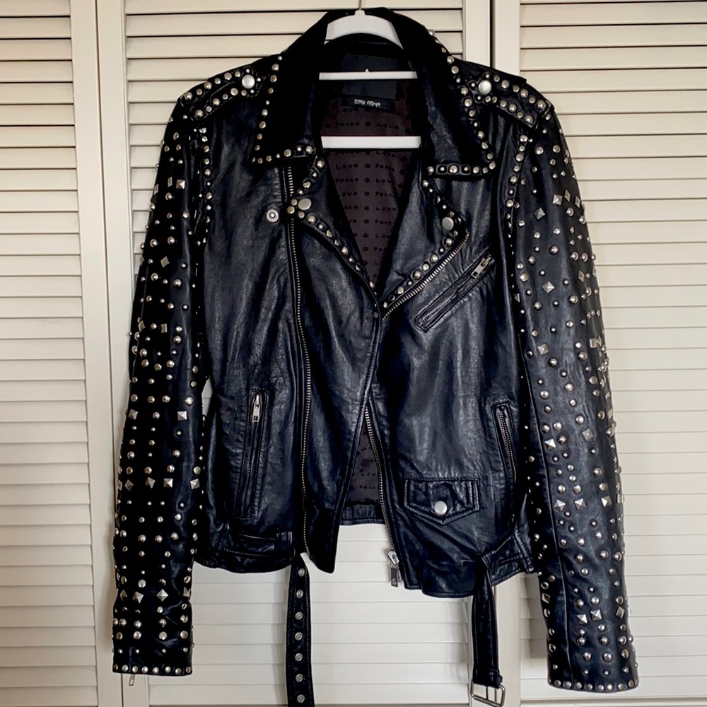 Studded leather motto jacket